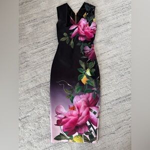 Ted Baker dress Floral Black and Pink Dress Sz 0